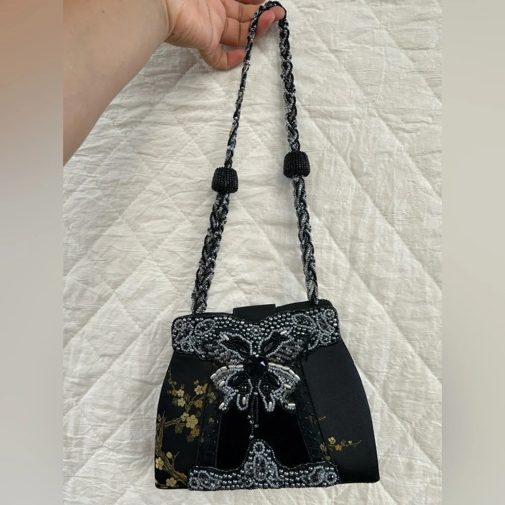 Vintage Rare Elegant Black Beaded Women's Bag 90s
